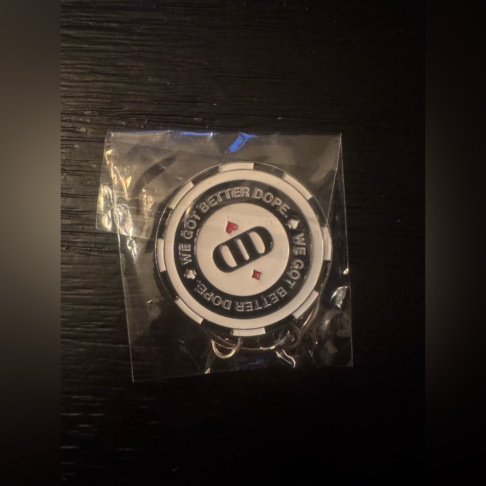 DOPE Black and White Poker Chip Keychain